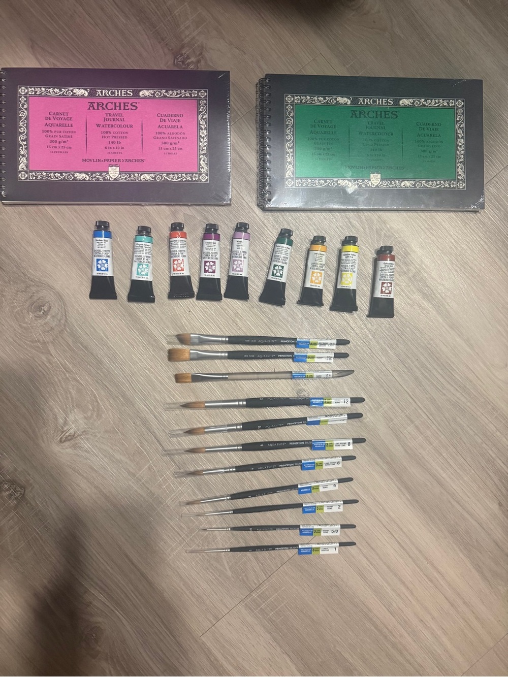 Daniel Smith Watercolor Arches Paper Princeton Aqua Elite Brush Art Lot